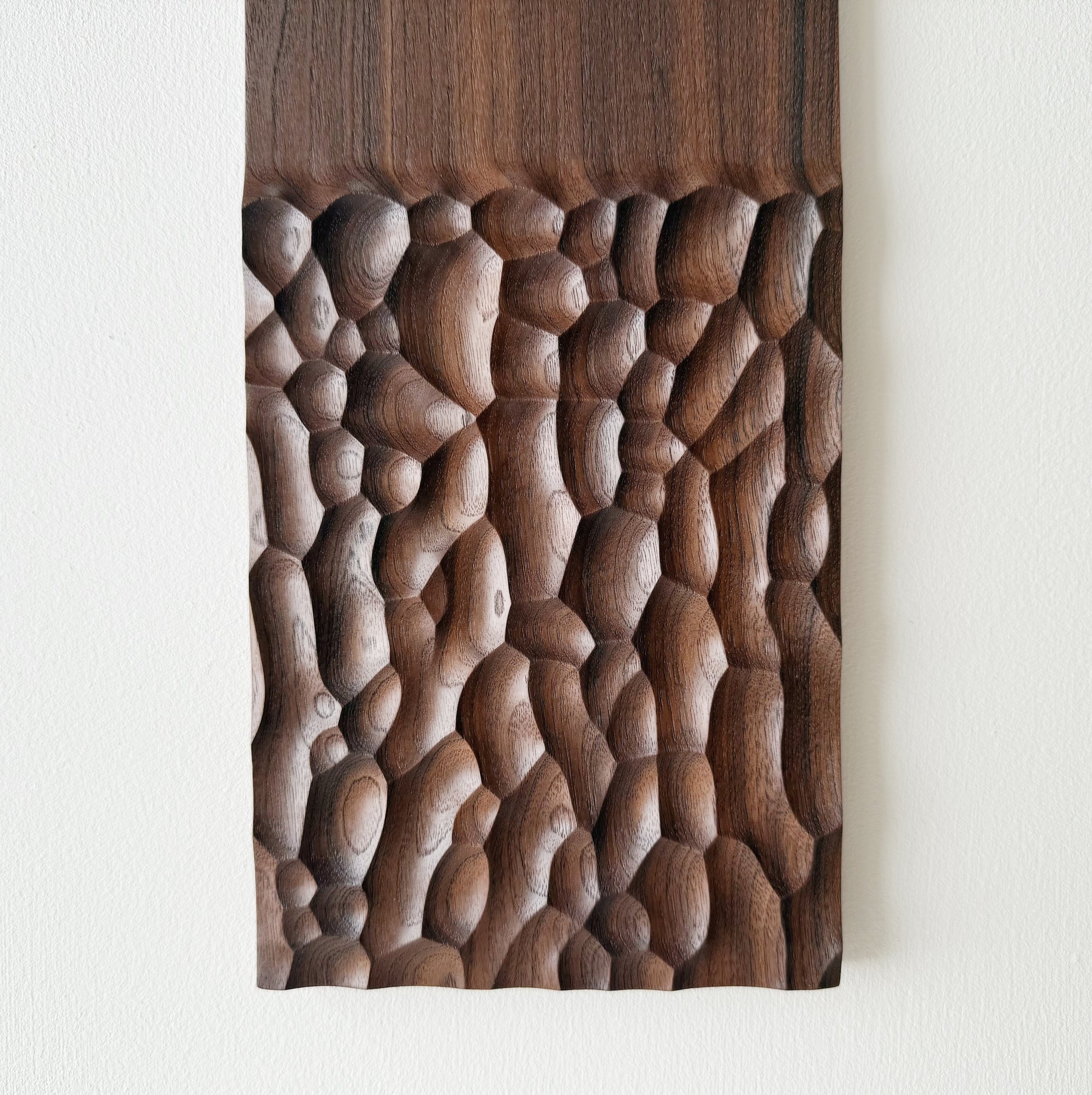 Wide walnut presentation board on a white background