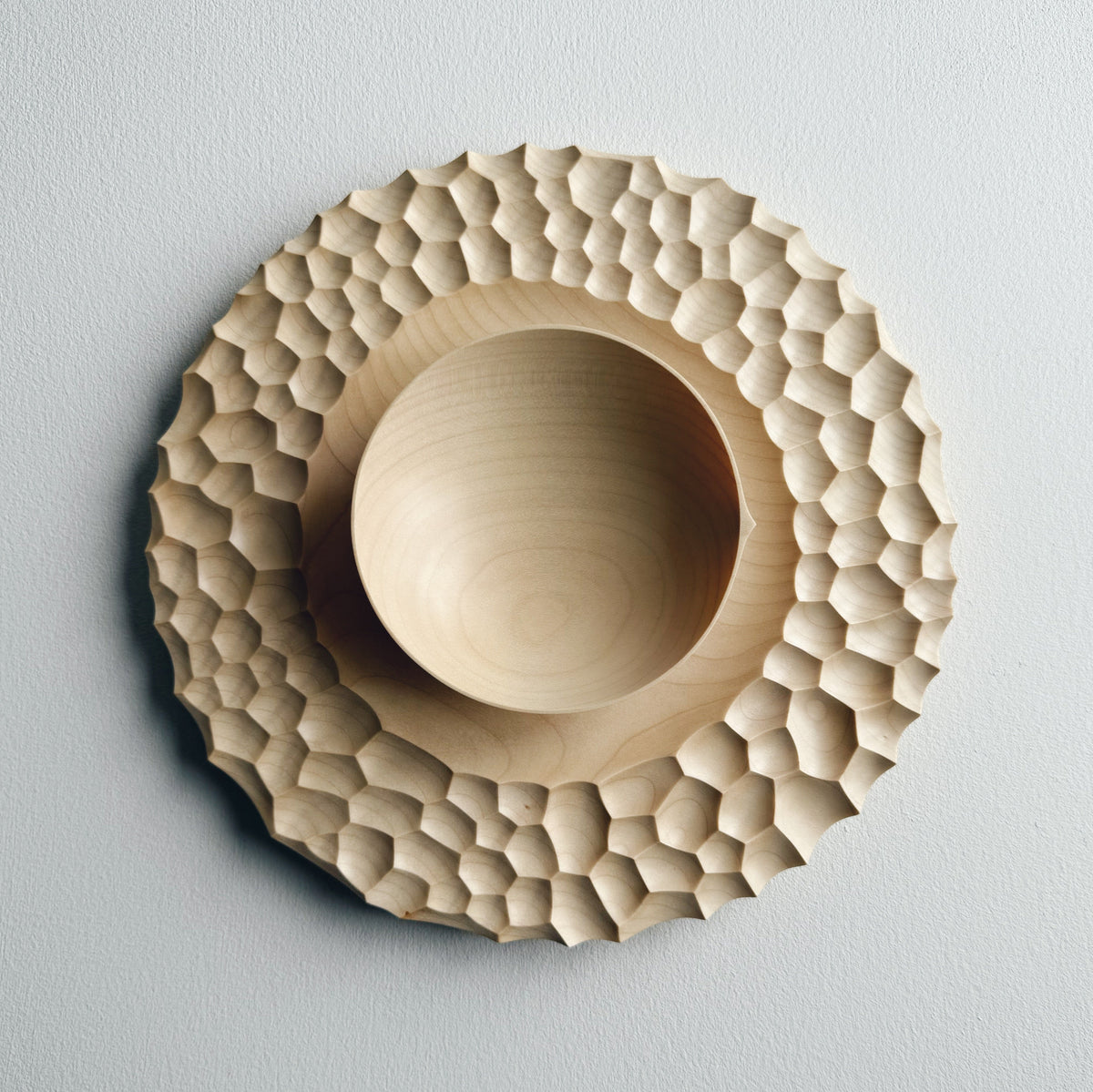 Medium crater plate & bowl set in sycamore