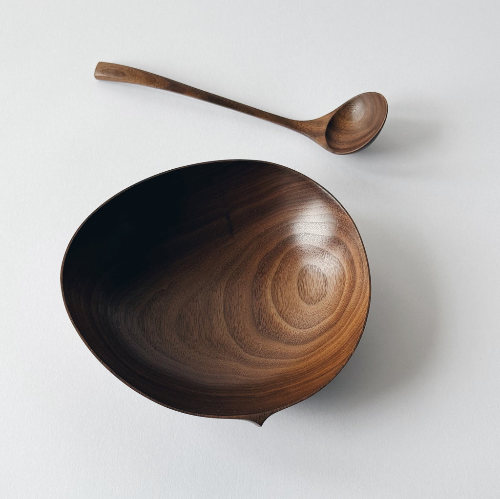 Large oval bowl & spoon in walnut