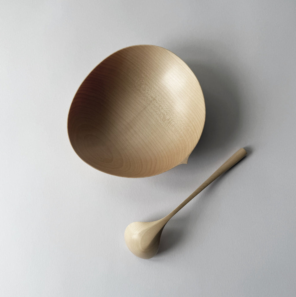 Large oval bowl & spoon set in sycamore