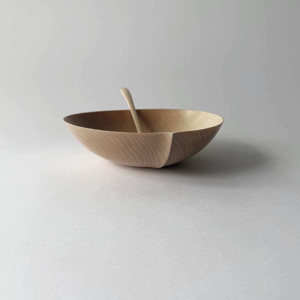 Large oval bowl & spoon set in sycamore
